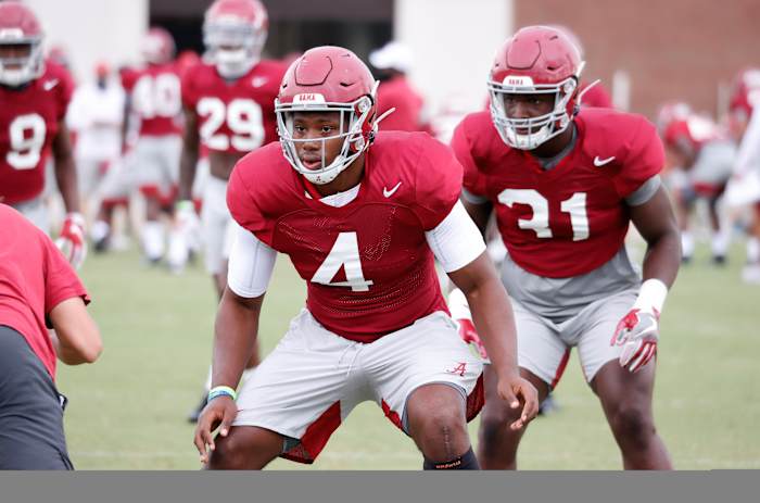 Linebacker Christopher Allen, Alabama practice, August 20, 2020